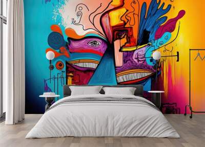 artistic illustration of abstract surreal face in colorful them idea for funky modern background wallpaper Generative Ai Wall mural