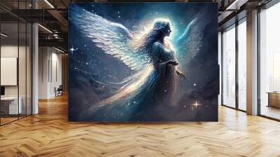 beautiful angel wearing white dress with holy light surround, Generative Ai	
 Wall mural