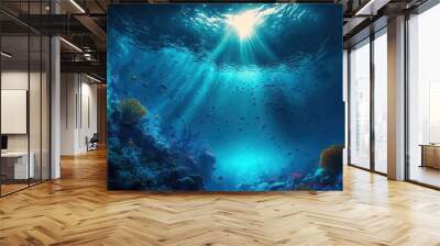 beautiful illustration nature background of seascape, underwater with light shine trough water surface Wall mural