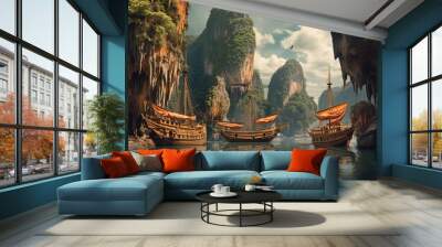 beautiful natural bay landscape inspire from Thailand seascape, Generative Ai not real place Wall mural