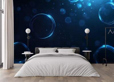 blue neon light circle glow dark background Wall mural