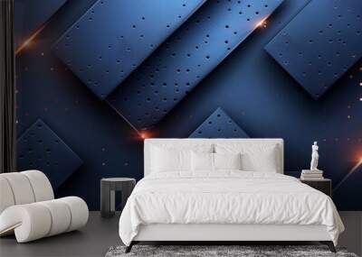 blue strip sheet metallic metal layered abstract background, modern eye catching geometric pattern design Wall mural