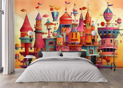 children book illustration style fantasy fairytale palace, Generative Ai Wall mural