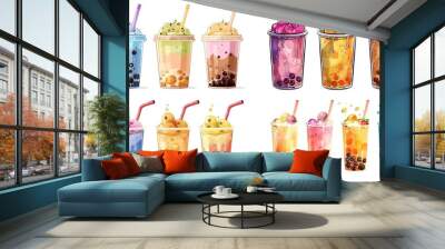 close up bubble milk tea clipart isolated on white background collection set, Generative Ai
 Wall mural