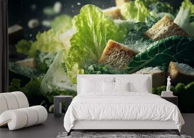 close up Caesar salad with fresh salad leaf and cracker bread Wall mural