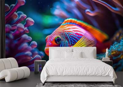 close up underwater tropical fish with sea anemone, Generative Ai Wall mural