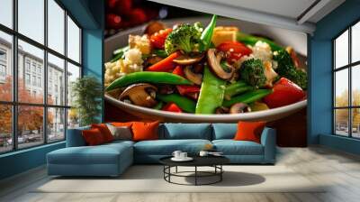 close up vegan food, fresh fried mix vegetable, Generative Ai Wall mural