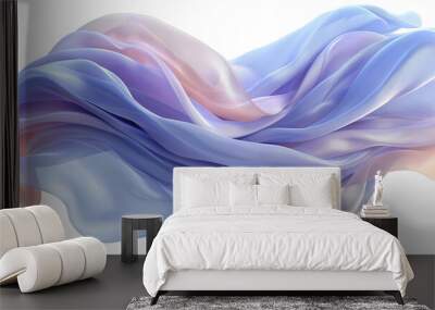 fabric cloth flowing in wind, silk satin pastel pink purple color, soft smooth motion , PNG transparent background Wall mural