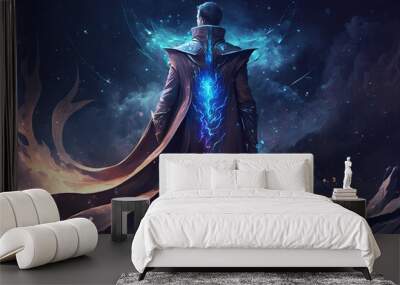 fantasy fiction character design, a man wearing purple cloak with powerful energy emerge around , Generative Ai Wall mural