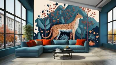 flat design illustration, Norwegian art, cheetah in nature Wall mural