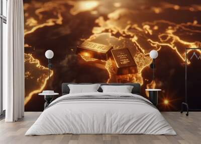 gold bar on global world map, nations central bank accumulate gold concept	
 Wall mural