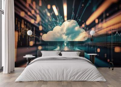 illustration concept of cloud computing service for future, data storage, computing power without direct active that could manage by user, Generative Ai
 Wall mural