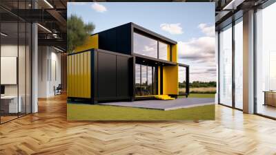 illustration concept of sustainability and recycle , container box remake as restaurant, office or house, modern and Contemporary design	
 Wall mural