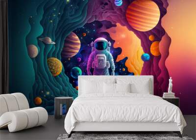 illustration of an astronaut with universe background, Generative Ai Wall mural