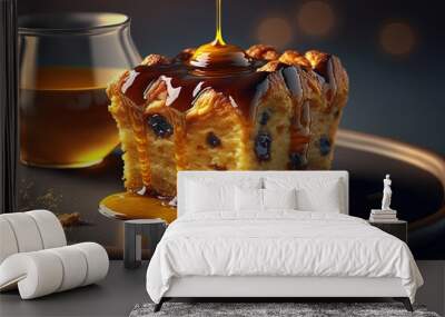 illustration of beautiful cake well garnished , premium bakery, brioche bread pudding Wall mural