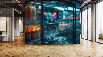 illustration of cyber interface in supermarket , machine, idea for futuristic lifestyle Wall mural