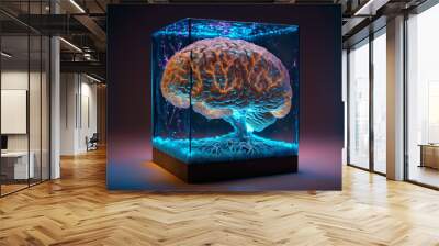 illustration of cybermatic human brain ,idea for futuristic medical treatment and BCI or Brain-computer interfaces Wall mural