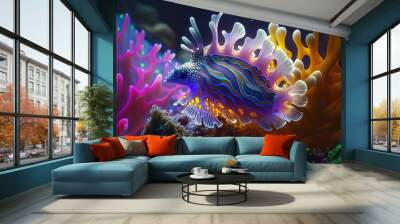 illustration of sea creature Nudibranchs, commonly known as sea slug, Generative Ai	
 Wall mural