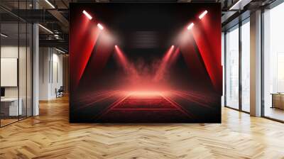 illustration of spotlights shine on stage floor in dark room, idea for background, backdrop, mock up	 Generative Ai Wall mural