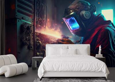 illustration of welder is welding metal , industry them bokeh and sparkle background	
 Wall mural