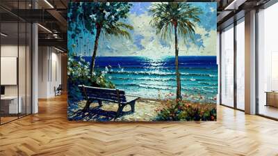 oil painting style beautiful illustration coastal seascape with nobody Wall mural