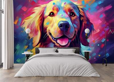 painting style illustration, happy baby dog with color splash, Generative Ai Wall mural