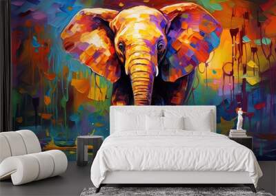 painting style illustration, happy baby elephant with color splash, Generative Ai Wall mural