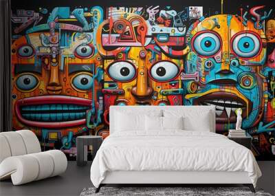 painting style illustration abstract face alien cartoon character in modern contemporary art, generative Ai Wall mural