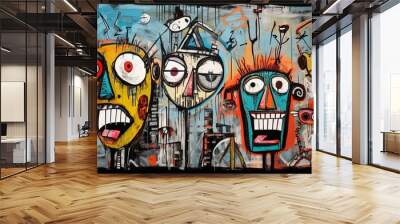 painting style illustration of punk zombie abstract face graffiti style, modern contemporary artwork, Generative Ai Wall mural