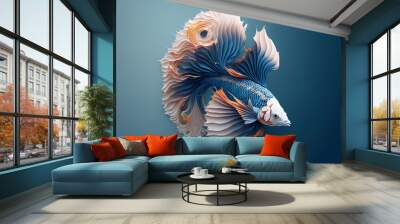 paper craft style illustration beautiful swimming colorful Betta fish with full spreading fin and tail  Wall mural