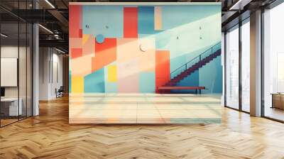 pastel tone color in blue orange yellow room with geometric design, Generative Ai Wall mural