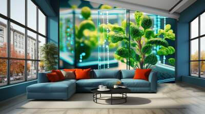 plant grow in hi-tech controlling environment with bright light in research and experiment theme, concept for future agricultural, vertical farming, high- tech garden tools, hydroponic gardens, Wall mural