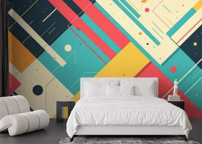 retro vintage abstract background geometric shape spot line, Generative Ai Wall mural