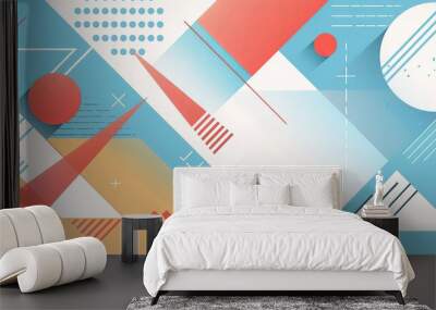 retro vintage abstract background geometric shape spot line, Generative Ai Wall mural