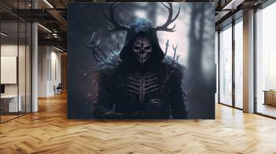 skeleton monster with antler standing at front of  dark forest  Wall mural