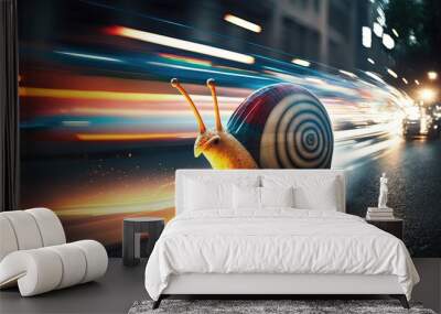 speed laser snail with speed motion light trail, Generative Ai Wall mural