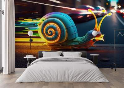 speed laser snail with speed motion light trail, generative ai Wall mural