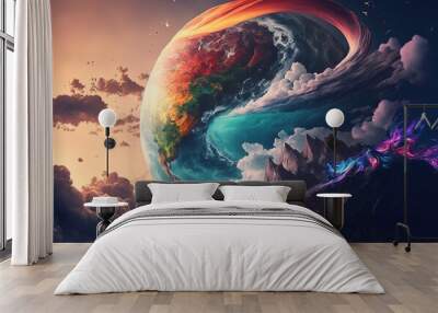 vivid colorful earth planet on ground, idea concept for imagination and optimistic bright side of this world, Generative Ai  Wall mural