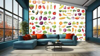 watercolor style illustration of cute fresh vegetable collection set, Generative Ai Wall mural