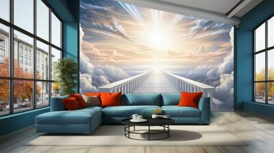 way to heaven with light glow from the eternal horizon, concept of adventure to unknown place, Generative Ai	
 Wall mural