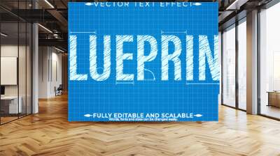 Blueprint drawing text effect, editable engineering and architectural text style Wall mural