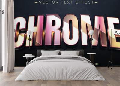 Chrome text effect, editable metallic and shiny customizable font style Wall mural