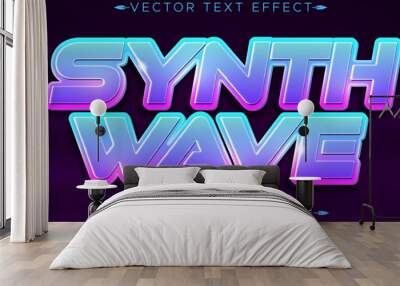 Music synth wave text effect, editable retro and neon text style Wall mural