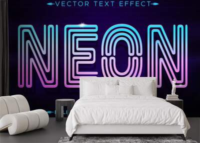 Neon light text effect, editable retro and glowing text style Wall mural