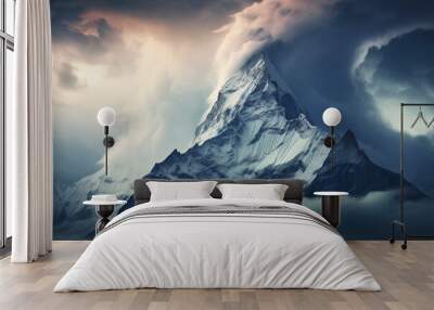 majestic peak engulfed by massive clouds. Generative AI Wall mural