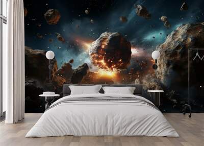 Massive space rocks nearing impact. Generative AI Wall mural