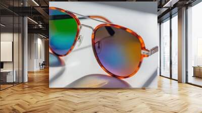 A stylish pair of sunglasses on a white background. Wall mural