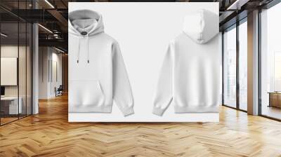 Template blank flat white hoodie. Hoodie sweatshirt with long sleeve flatlay mockup for design and print. Hoody front and back top view isolated on white background Wall mural