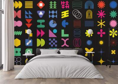 Brutalist abstract geometric shapes and grids.Y2K Geometric brutalism forms stickers.Brutal contemporary figure,stars,flowers and other primitive elements.Swiss design aesthetic.Bauhaus memphis design Wall mural