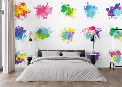 Color paint splatter. Spray paint blot element. Colorful ink stains mess.Colorful paint splatters.  Watercolor spots in raw and paint splashes collection,Illustration drop splatter paint. Wall mural